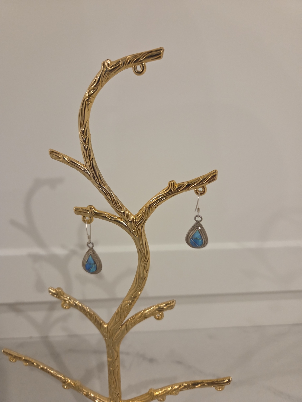 Silver Teardrop Blue Opal Dangle Earrings - Blue Sterling